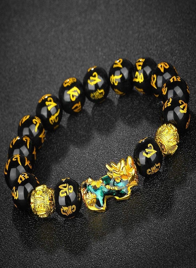 MANRUO Feng Shui 10mm Hand Carved Mantra Bead Bracelet with Golden Coins Bead and Color Changed Pi Xiu/Pi Yao Attract Wealth and Good Luck - Image 5