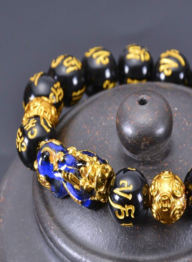 MANRUO Feng Shui 10mm Hand Carved Mantra Bead Bracelet with Golden Coins Bead and Color Changed Pi Xiu/Pi Yao Attract Wealth and Good Luck - Image 2