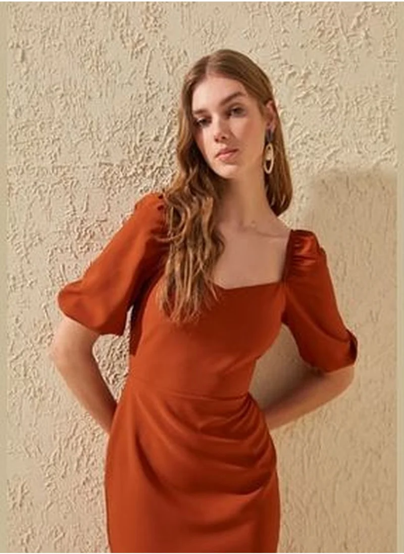 trendyol Brown Balloon Sleeve Dress TWOSS20EL0239
