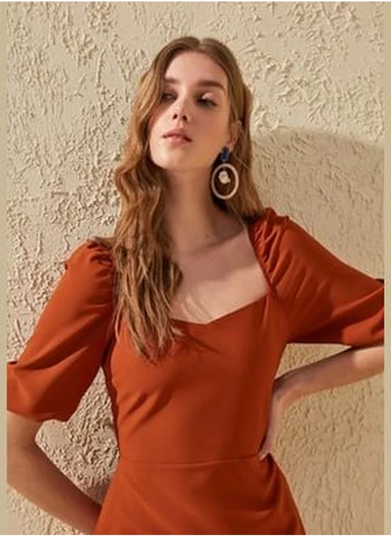 trendyol Brown Balloon Sleeve Dress TWOSS20EL0239
