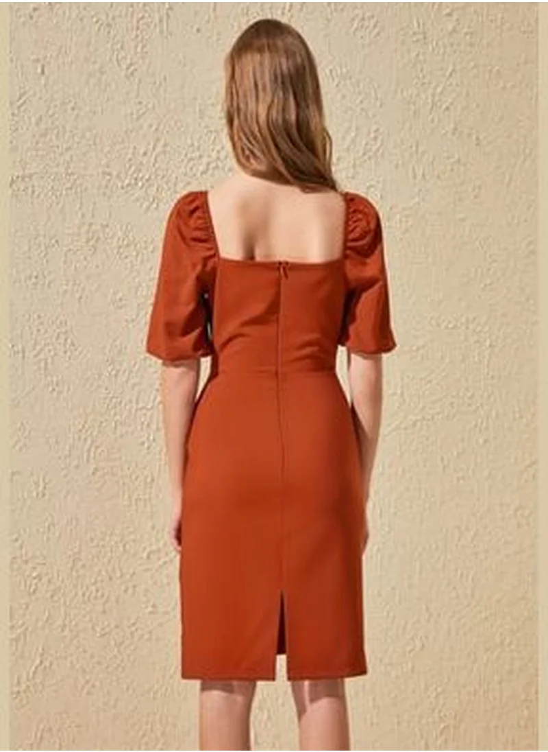 trendyol Brown Balloon Sleeve Dress TWOSS20EL0239