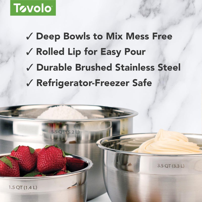 Tovolo Stainless Steel Mixing Bowls, 1.5 Qt - Metal Nesting Mixing Bowl with Rounded Lip for Easy Pour & Minimal Mess - Large & Small Dishwasher Safe Kitchen Supplies for Prep & Cooking - Image 4