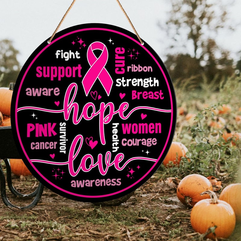 Al Raied ARS® Breast Cancer Round Hanging Sign Decor - Hope Love Support - Image 4