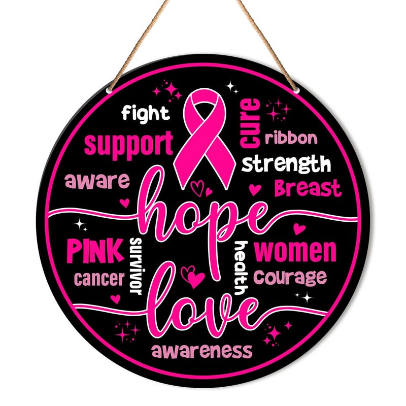 Al Raied ARS® Breast Cancer Round Hanging Sign Decor - Hope Love Support - Image 1