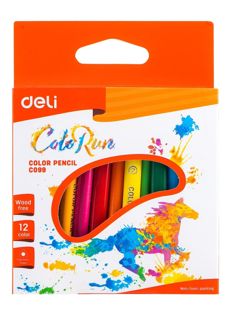 ديلي EC09900 COLORUN PS أقلام رصاص ملونة مسبقة الشحذ بأسطوانة مثلثة، 12 لونًا، سلسلة 2.8 مم، مصنوعة من 80% مواد معاد تدويرها - Image 1