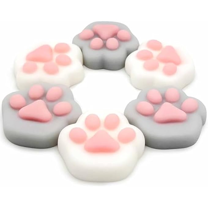 Tazweeq 6 Pieces Cat's Paw Stress Relief Toys, Mini Stress Relief Toys, Kids Party Favors, Bulk Squeeze Toys (White, Gray) - Image 1