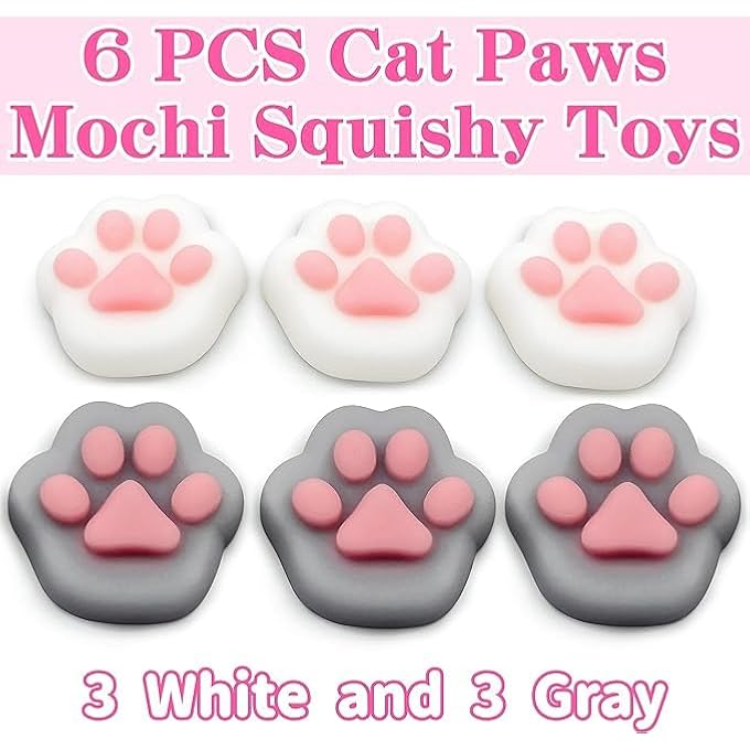 Tazweeq 6 Pieces Cat's Paw Stress Relief Toys, Mini Stress Relief Toys, Kids Party Favors, Bulk Squeeze Toys (White, Gray) - Image 5