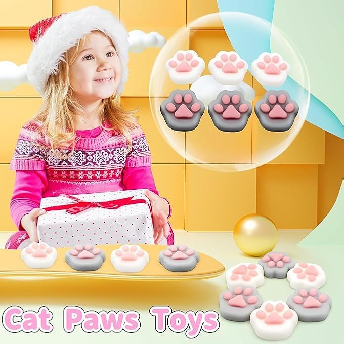 Tazweeq 6 Pieces Cat's Paw Stress Relief Toys, Mini Stress Relief Toys, Kids Party Favors, Bulk Squeeze Toys (White, Gray) - Image 3