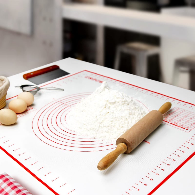 Siliqueen Silicone Pastry Baking Mat With Measurements Extra A Brush And A Dough Scraper- 27.5  X 20  Heat Resistant  Bpa Free  Non-Stick Non-Slip Pastry Mat For Rolling Dough  Easy To Clean  Red - Image 4