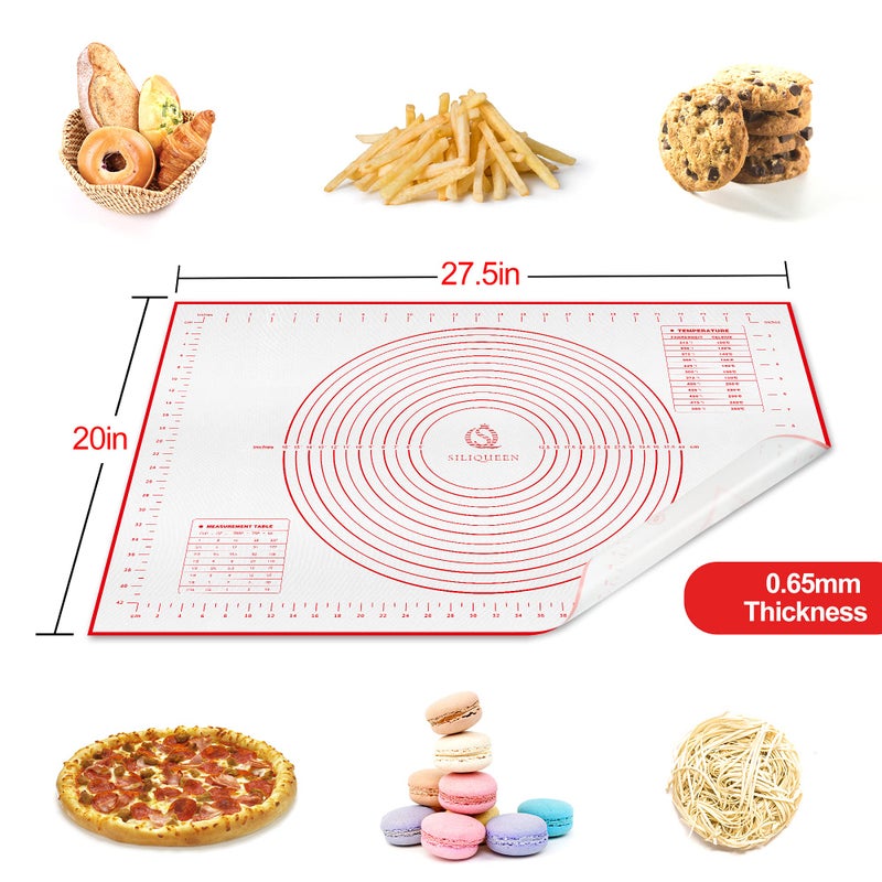 Siliqueen Silicone Pastry Baking Mat With Measurements Extra A Brush And A Dough Scraper- 27.5  X 20  Heat Resistant  Bpa Free  Non-Stick Non-Slip Pastry Mat For Rolling Dough  Easy To Clean  Red - Image 3