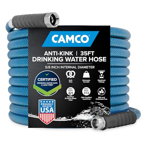 Camco TastePURE 35Foot Premium CamperRV Drinking Water Hose  Features a HeavyDuty NoKink Design with Strain Relief Ends  58Inch Inside Diameter  NSF Drinking Water Safe Certified 22843 - Image 1