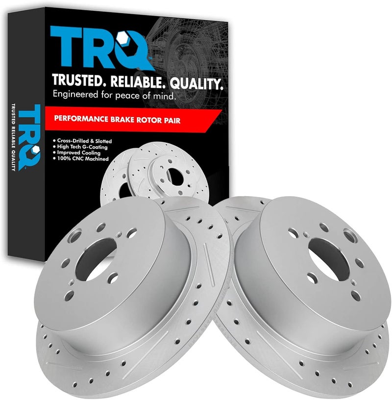 TRQ Rear Brake Rotor Set G Coated Drilled and Slotted Solid Compatible with 2014-2018 Subaru Forester 2012-2023 Impreza 2013-2015 XV Crosstrek 2016-2023 Crosstrek - Image 1