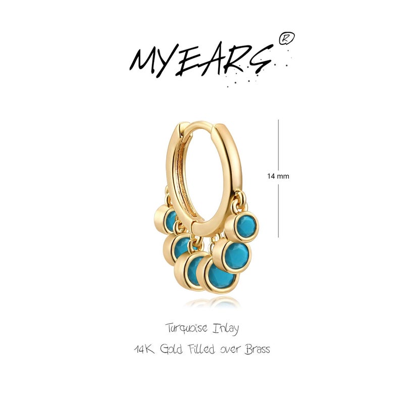 MYEARS Women Earrings Gold Huggie Hoop Dangle Dots Tassel Turquoise 14K Small Simple Hypoallergenic Everyday Jewelry - Image 5