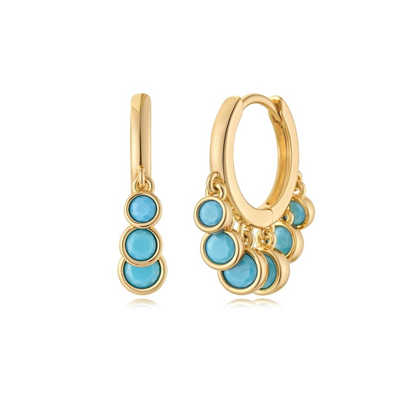 MYEARS Women Earrings Gold Huggie Hoop Dangle Dots Tassel Turquoise 14K Small Simple Hypoallergenic Everyday Jewelry - Image 1