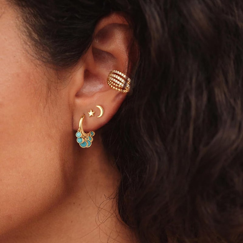 MYEARS Women Earrings Gold Huggie Hoop Dangle Dots Tassel Turquoise 14K Small Simple Hypoallergenic Everyday Jewelry - Image 3