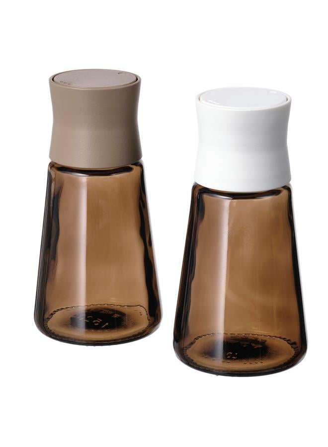 زبون علبة ملح وفلفل، زجاج/بني، 12 سم - Image 1