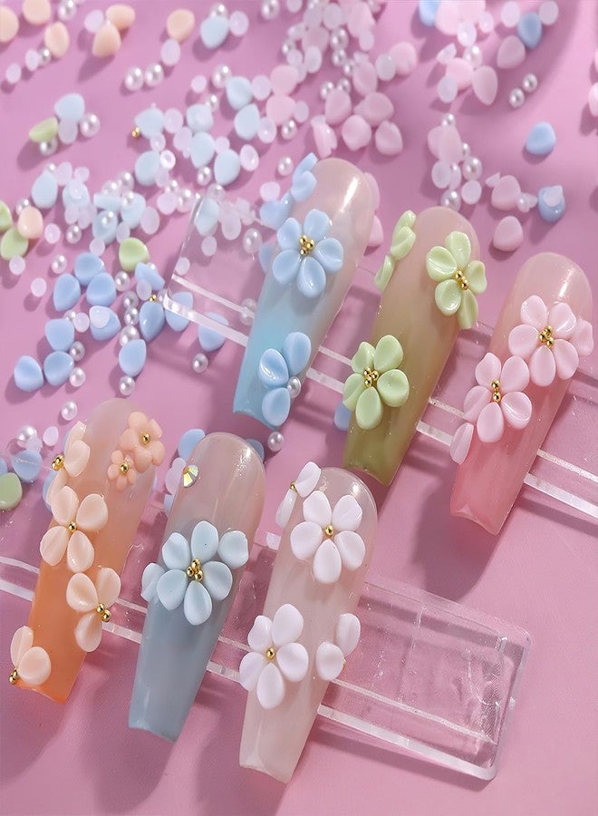 Jremg Flower Nail Charms 3D Resin Colorful Petals Charms for Acrylic Nails Cute Floral Blossom Pearl Nail Decorations Spring Summer Flatback Petals Nail Accessories for Women DIY Manicure 12 Grids - Image 3