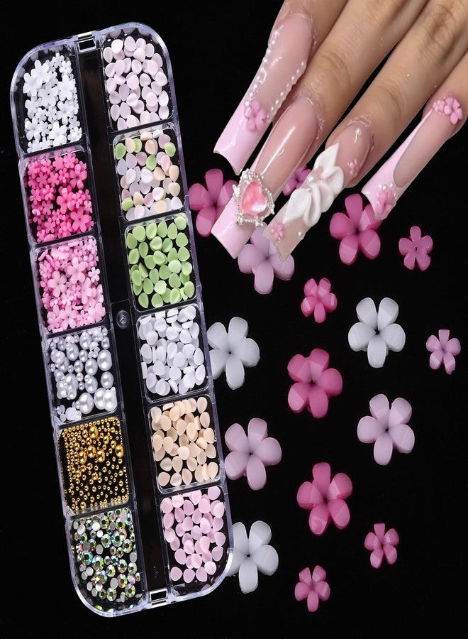 Jremg Flower Nail Charms 3D Resin Colorful Petals Charms for Acrylic Nails Cute Floral Blossom Pearl Nail Decorations Spring Summer Flatback Petals Nail Accessories for Women DIY Manicure 12 Grids - Image 4