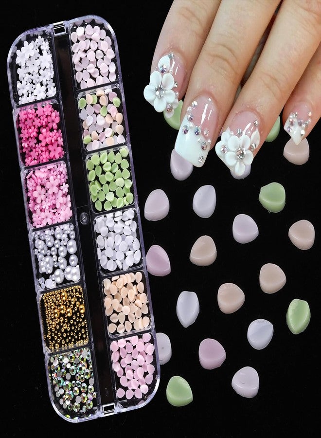 Jremg Flower Nail Charms 3D Resin Colorful Petals Charms for Acrylic Nails Cute Floral Blossom Pearl Nail Decorations Spring Summer Flatback Petals Nail Accessories for Women DIY Manicure 12 Grids - Image 2