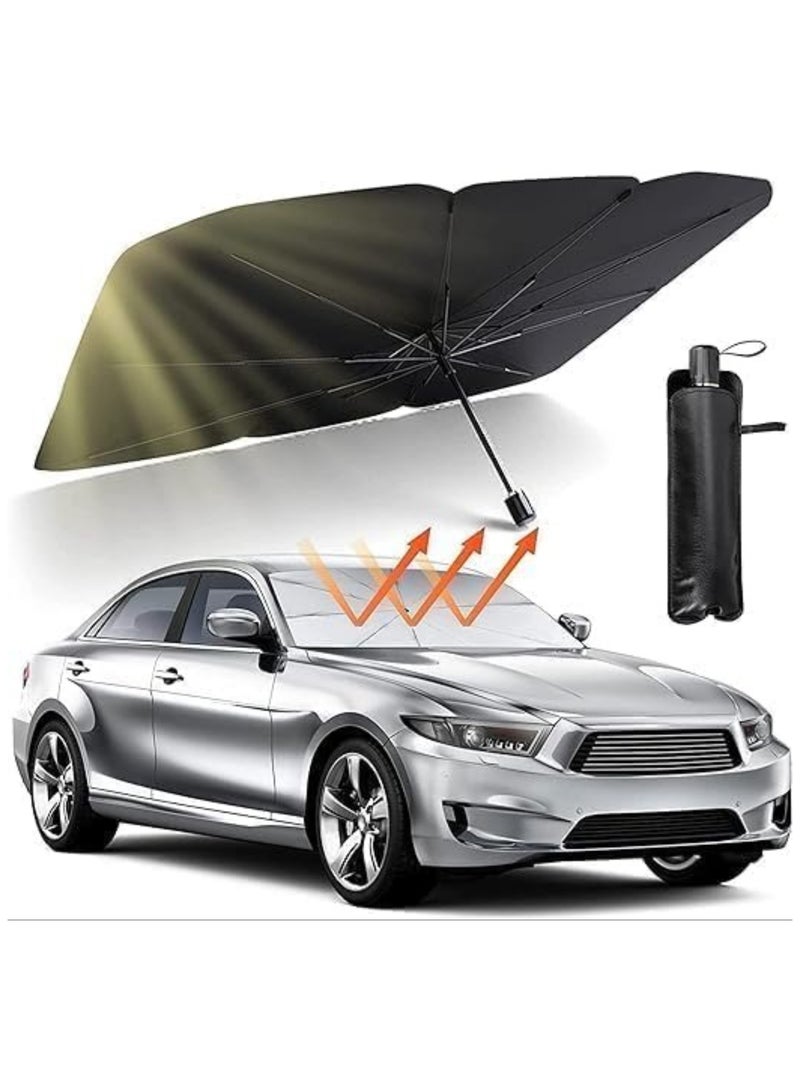 Car Sun Shade, Windshield Sun Shade Uv Rays Protection For Car, Foldable Umbrella Car Shade, Easy To Use Car Sun Shade, The Car Sun Shade Comes With Leather Storage Pouch For Easy Storage - Image 1