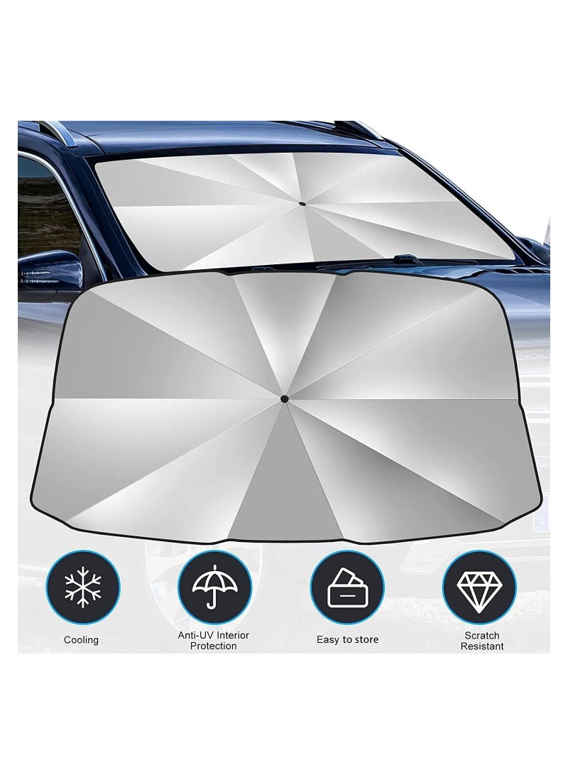 Car Sun Shade, Windshield Sun Shade Uv Rays Protection For Car, Foldable Umbrella Car Shade, Easy To Use Car Sun Shade, The Car Sun Shade Comes With Leather Storage Pouch For Easy Storage - Image 3