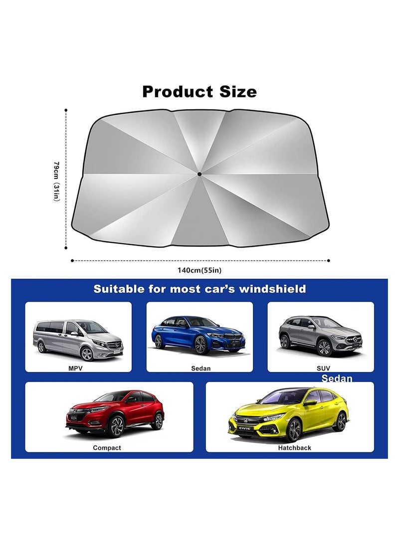 Car Sun Shade, Windshield Sun Shade Uv Rays Protection For Car, Foldable Umbrella Car Shade, Easy To Use Car Sun Shade, The Car Sun Shade Comes With Leather Storage Pouch For Easy Storage - Image 4