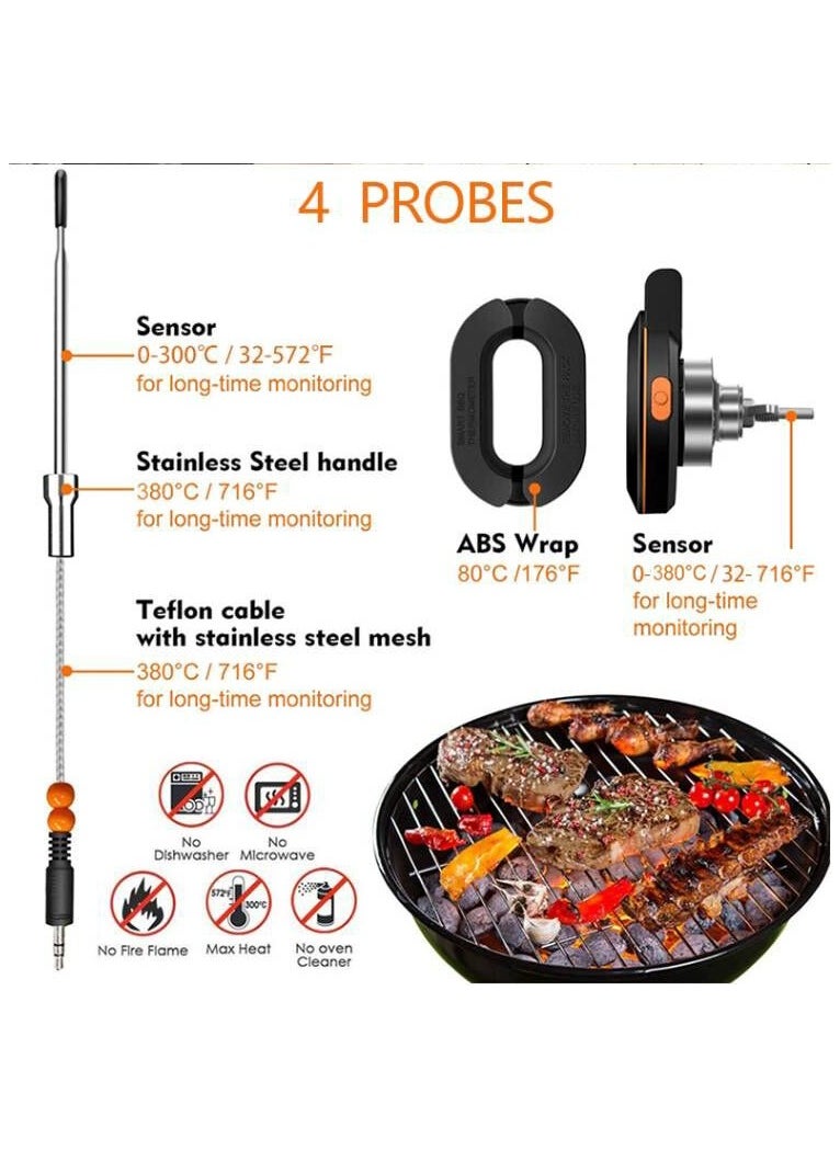 Generic - Wireless Bluetooth BBQ Grill Thermometer with 4 Probes - Digital Electronic Baking & Grilling Thermometer, Monitor Temperature via Mobile APP, IP54 Waterproof, Wide Temperature Range 0-380℃/32-712℉, Perfect for Professional Grill Masters and Baking Enthusiasts - Image 1
