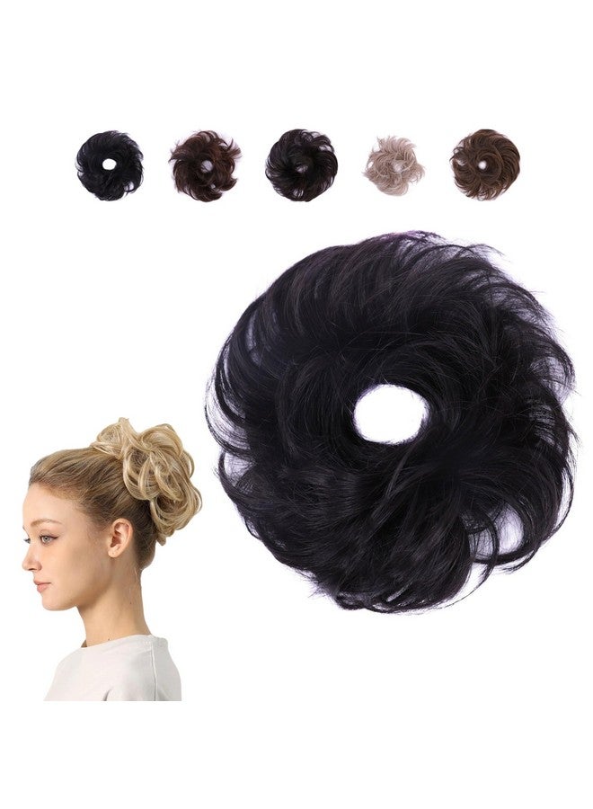 Juvabun Small Messy Bun Hair Piece - Black | Curly Wave Hair Bun Scrunchie | Everyday Wear Fake Hair Bun |Bun Extensions for Women, Washable & Realistic| Synthetic Hair Bun Scrunchie hairpieces-Black - Image 1