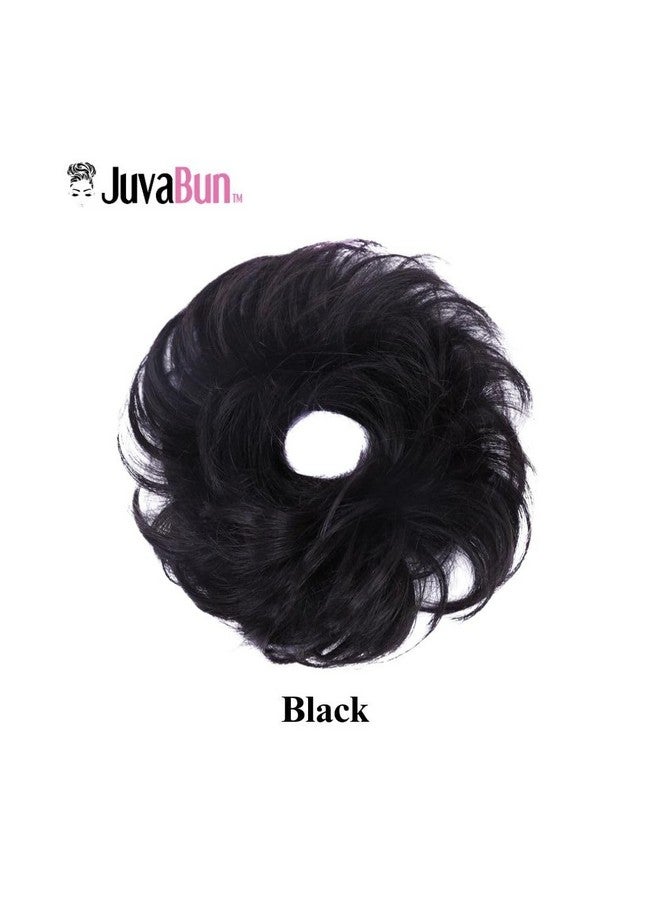 Juvabun Small Messy Bun Hair Piece - Black | Curly Wave Hair Bun Scrunchie | Everyday Wear Fake Hair Bun |Bun Extensions for Women, Washable & Realistic| Synthetic Hair Bun Scrunchie hairpieces-Black - Image 2