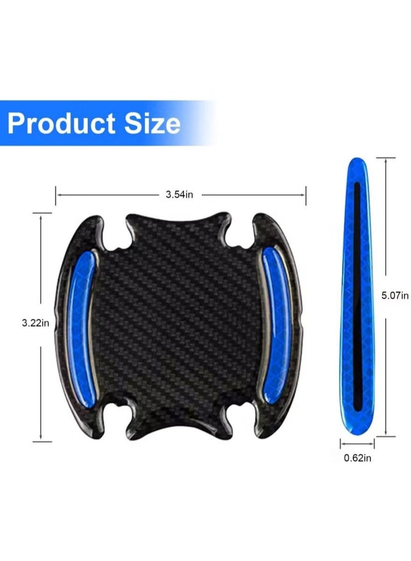 8PCS Car Handle Cup Protector Reflective Stickers, 3D Carbon Fiber Door Bowl Paint Scratch Protective Film, Night Visibility Door Cover Guard Strips, Warning Decals Universal for Most Cars (Blue) - Image 4