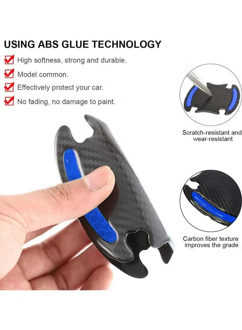 8PCS Car Handle Cup Protector Reflective Stickers, 3D Carbon Fiber Door Bowl Paint Scratch Protective Film, Night Visibility Door Cover Guard Strips, Warning Decals Universal for Most Cars (Blue) - Image 5