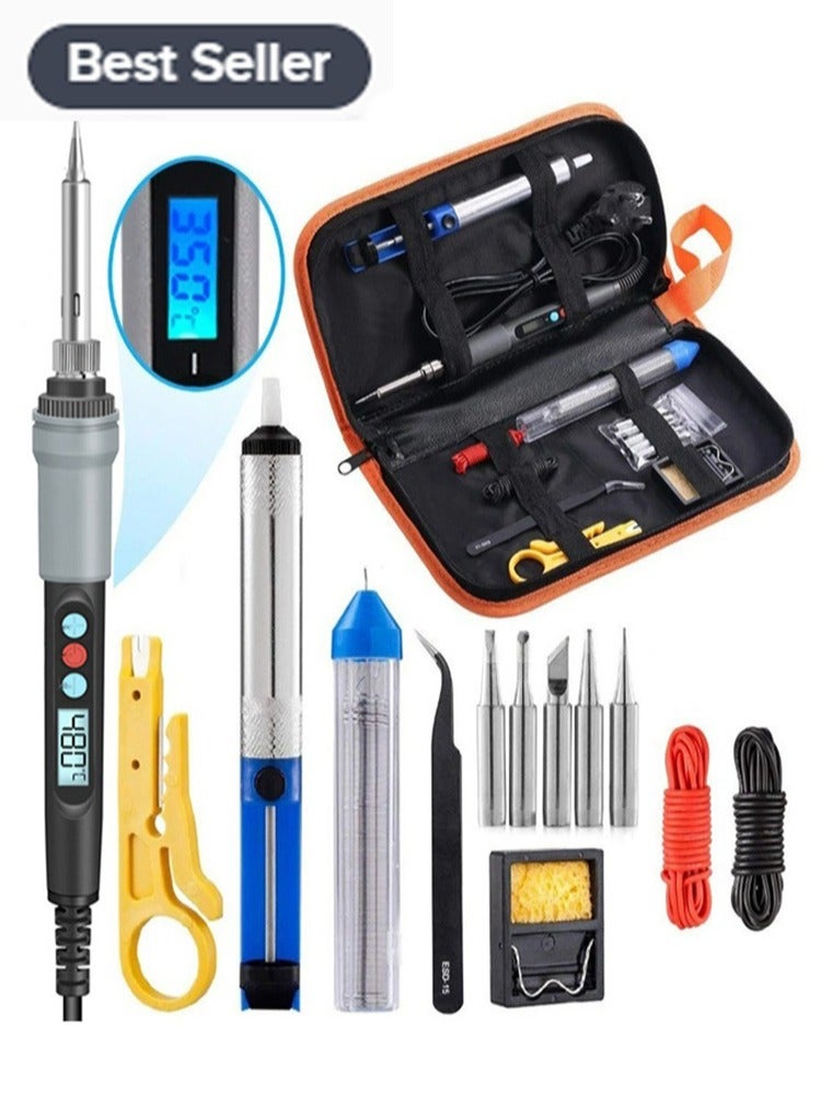 Meiyilan Soldering Iron Kit, 80W LCD Digital Soldering Gun with Adjustable Temperature Controlled, ON-Off Switch, 5pcs Soldering Tips, Solder Wire Tube, Desoldering Pump Welding Tool - Image 1