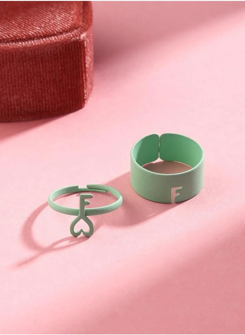 برياسي Set Of 2 Women Green Key Style Adjustable Dual Rings