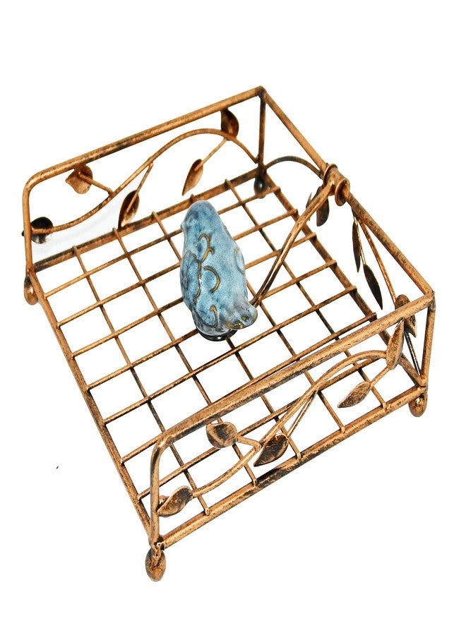 OwlGift Collection Bronze Coated Metal Flat Napkin Holder Dispensing Stand w/Ceramic Bird, Kitchen and Countertop Flat Napkin Storage Organizer - Image 5