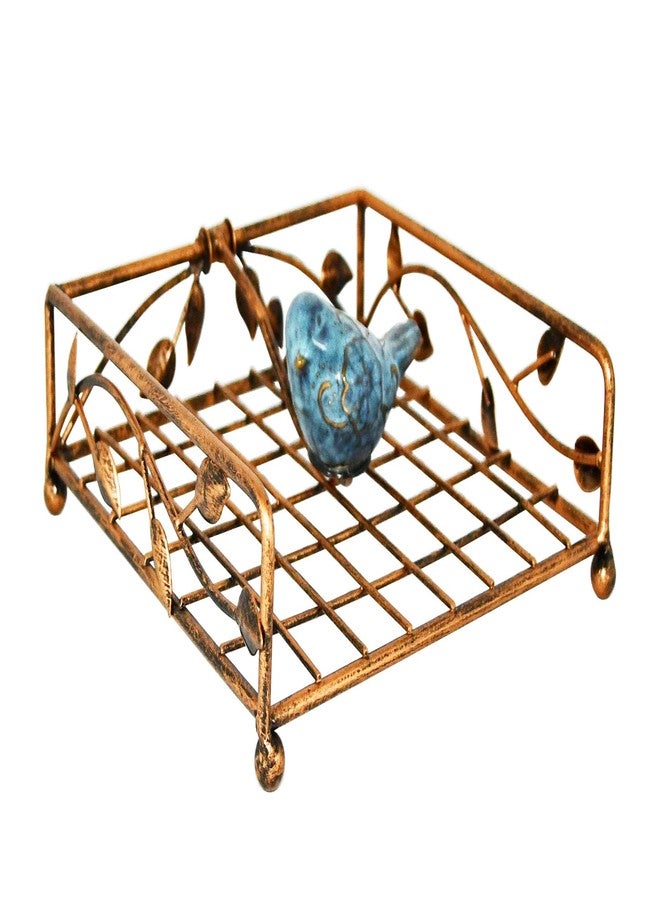 OwlGift Collection Bronze Coated Metal Flat Napkin Holder Dispensing Stand w/Ceramic Bird, Kitchen and Countertop Flat Napkin Storage Organizer - Image 2