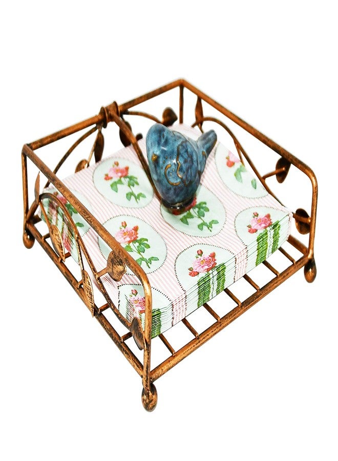 OwlGift Collection Bronze Coated Metal Flat Napkin Holder Dispensing Stand w/Ceramic Bird, Kitchen and Countertop Flat Napkin Storage Organizer - Image 3