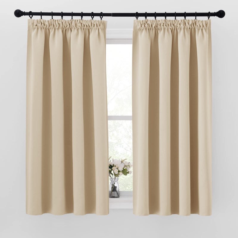 PONY DANCE Thermal Blackout Curtains for Living Room  Noise Reduction Soft Pencil Pleat Privacy Protected Window Panels for Boys Girls Bedroom Biscotti Beige W55 X L57 2 Panels