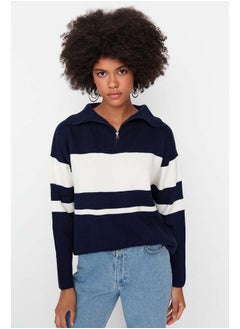 trendyol Navy Blue Wide Cut Basic Zippered Knitwear Sweater TWOAW23KZ00333  - Image 2