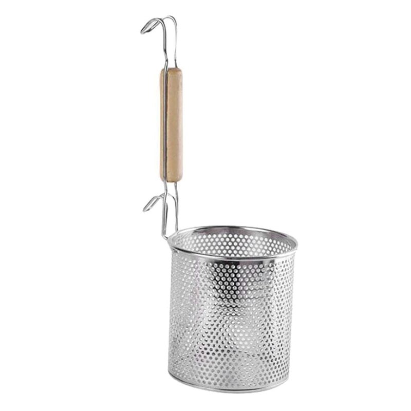 DREWIT STAR Stainless Steel Pasta and Noodle Strainer Basket MicroPerated Mesh Design with Sturdy Wooden Handle AntiCorrosion Spider Drainer - Image 1
