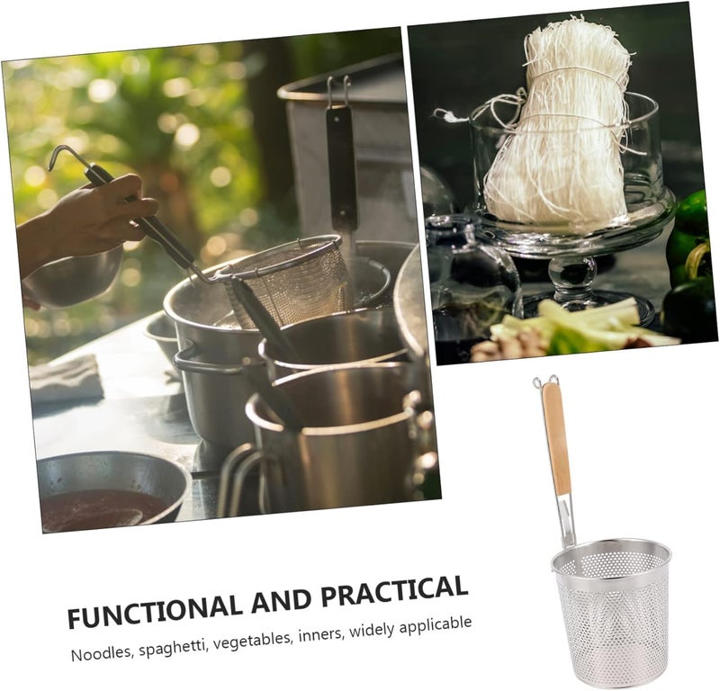 DREWIT STAR Stainless Steel Pasta and Noodle Strainer Basket MicroPerated Mesh Design with Sturdy Wooden Handle AntiCorrosion Spider Drainer - Image 5