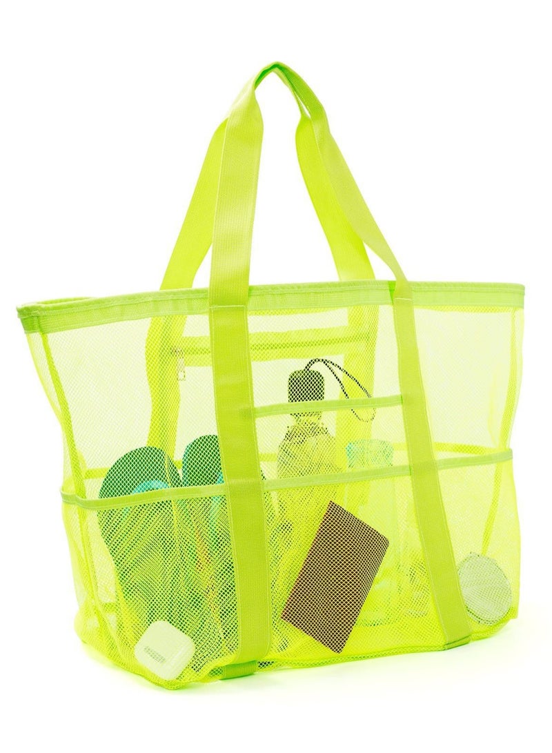 Generic Mesh Beach Bag with Zipper, Large Beach Tote Waterproof Sandproof, with 9 Pockets for Toys Pool Bag Beach Accessories - Image 1