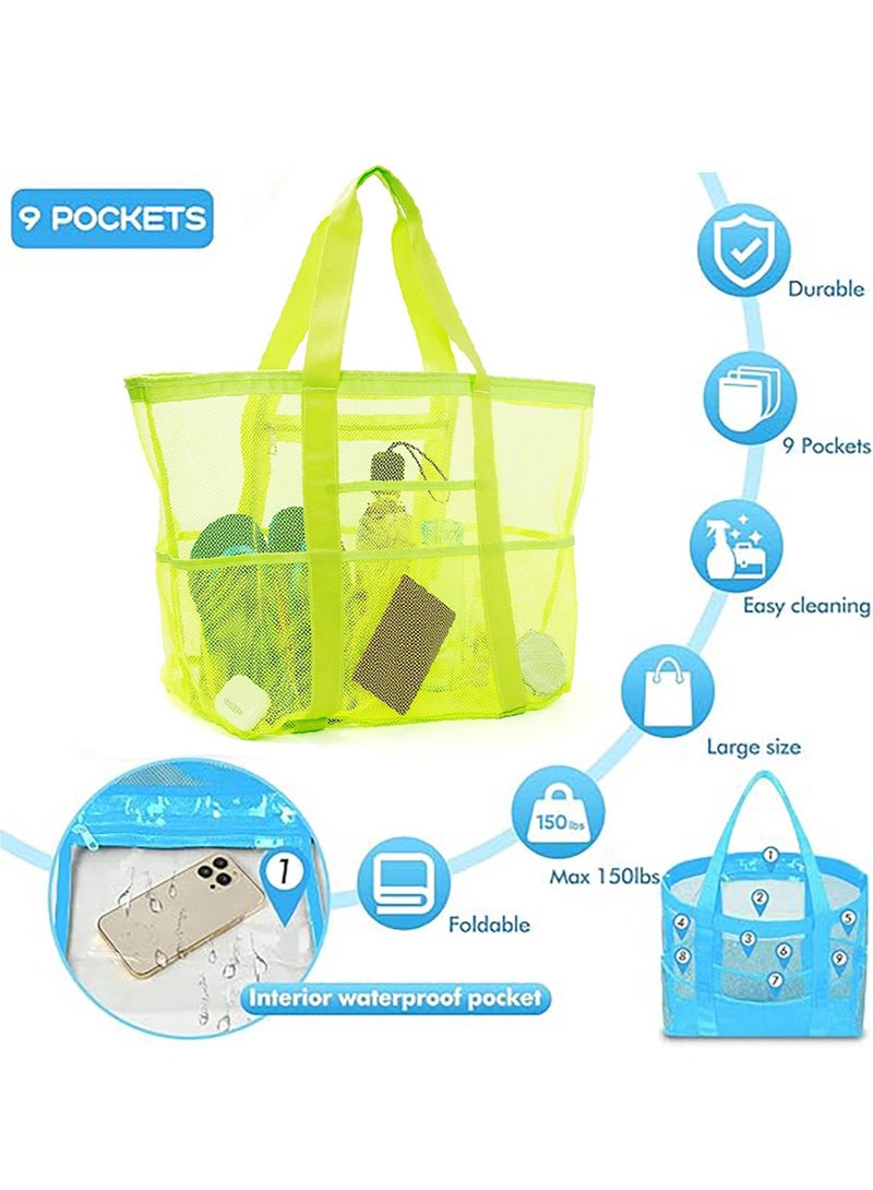 Generic Mesh Beach Bag with Zipper, Large Beach Tote Waterproof Sandproof, with 9 Pockets for Toys Pool Bag Beach Accessories - Image 3