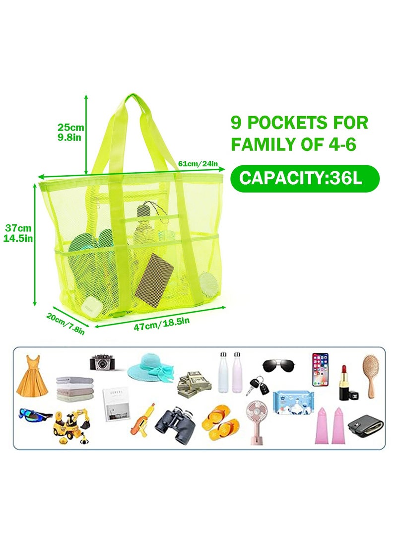 Generic Mesh Beach Bag with Zipper, Large Beach Tote Waterproof Sandproof, with 9 Pockets for Toys Pool Bag Beach Accessories - Image 2
