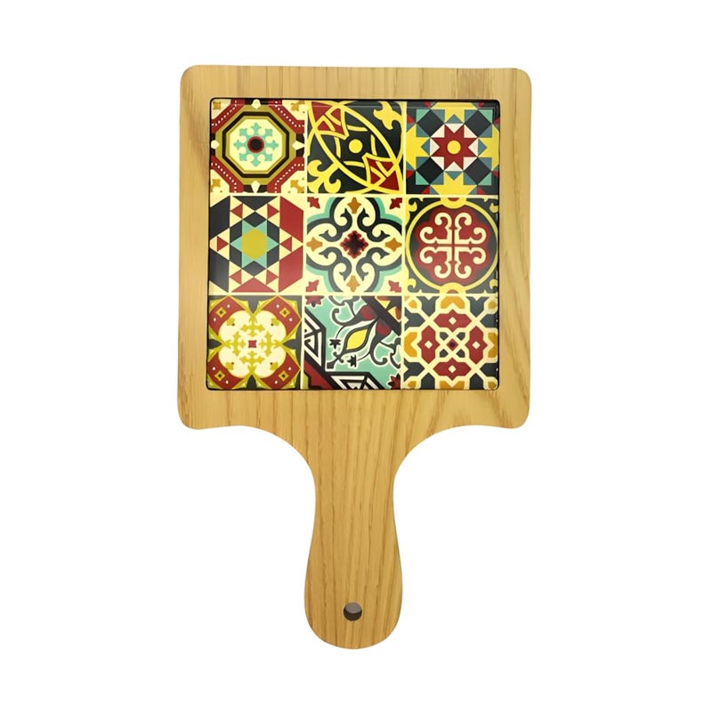 Lemon Tree Moroccon Print Design Dining Table Coaster for Home & Office, Scratch & Heat Resistant | Ceramic Base with Bamboo Frame (Multicolor C) - Image 3