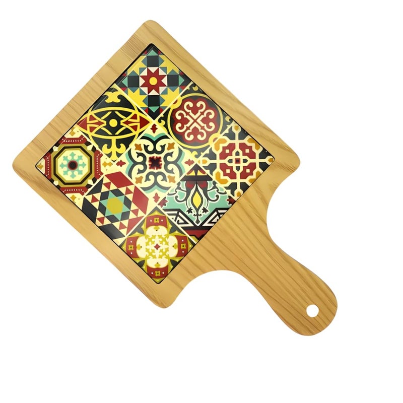 Lemon Tree Moroccon Print Design Dining Table Coaster for Home & Office, Scratch & Heat Resistant | Ceramic Base with Bamboo Frame (Multicolor C) - Image 2