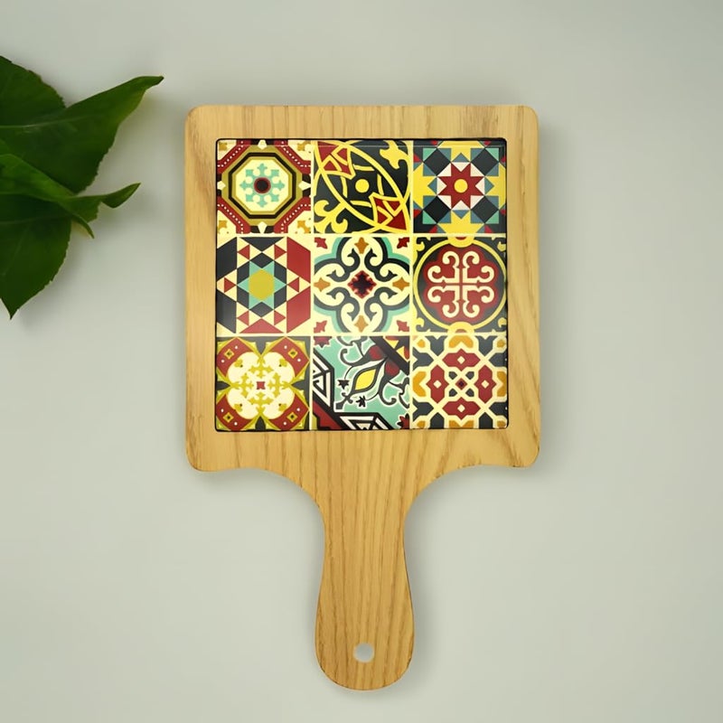 Lemon Tree Moroccon Print Design Dining Table Coaster for Home & Office, Scratch & Heat Resistant | Ceramic Base with Bamboo Frame (Multicolor C) - Image 4