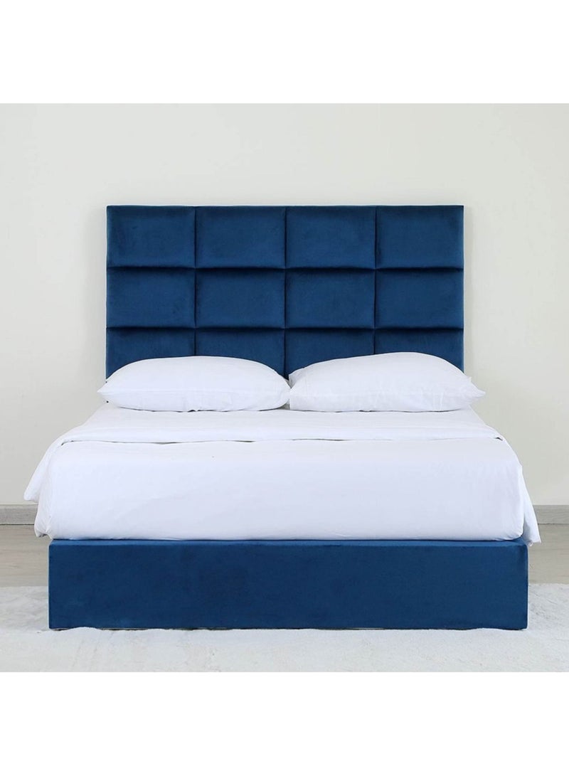 Karnak Square Design Upholstered Velvet Bed Frame Bedroom Furniture Strong And Sturdy Modern Design Wooden Bed | Quiet & Comfortable Bed (Queen - 160x200cm, Blue) - Image 2