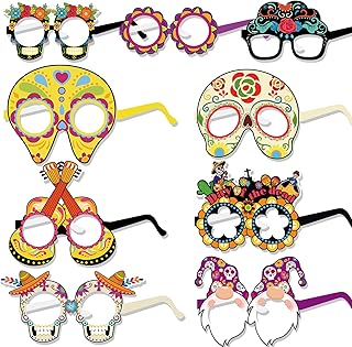 HOWAF Day of The Dead Eyeglasses for Kids, Sugar Skull Floral Paper Glasses, Mexican Themed Dia De Los Muertos Eyewear - Image 1