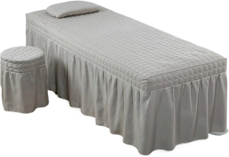3pcs Set Beauty Salon Bed Cover,Massage Spa Therapy Beddings, Bedskirt(with Hole), Pillowcase, Stool Cover Sets(Grey,80X190)