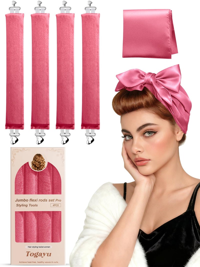 Togayu Heatless Curls Overnight Set - 4PCS Jumbo Velvet Hair Rollers to Sleep In, No-Damage Flexi Rods for Beautiful, Effortless Curls and Waves for Women - Image 1